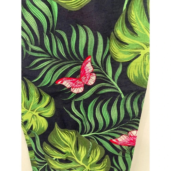 Free People Sandrine Rose Bush Pants Navy Blue Palm Trees Tie Waist Cropped Sz M - Picture 12 of 15